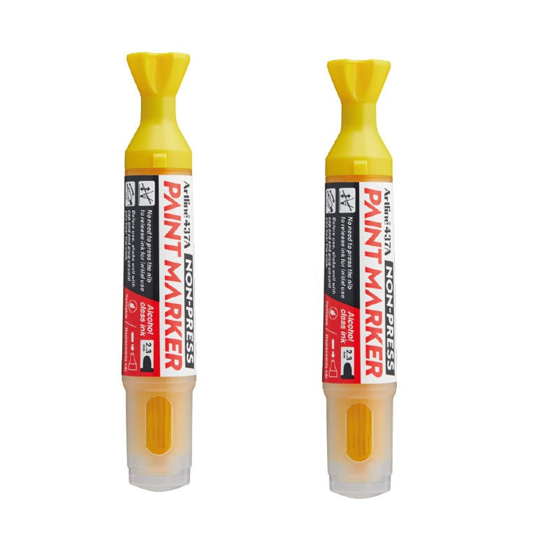 Artline 437A NON-PRESS Paint Markers, 2.3mm Round Tip, 2-Pack Yellow