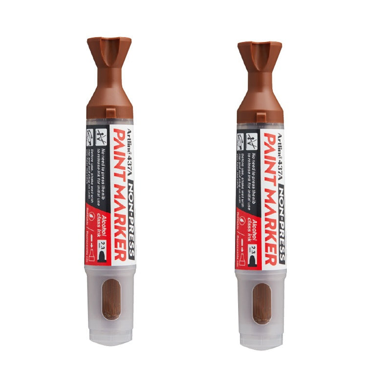 Artline 437A NON-PRESS Paint Markers, 2.3mm Round Tip, 2-Pack Brown