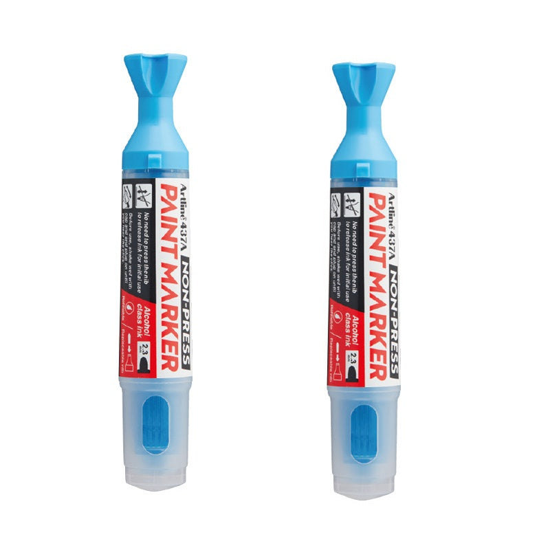 Artline 437A NON-PRESS Paint Markers, 2.3mm Round Tip, 2-Pack Sky Blue