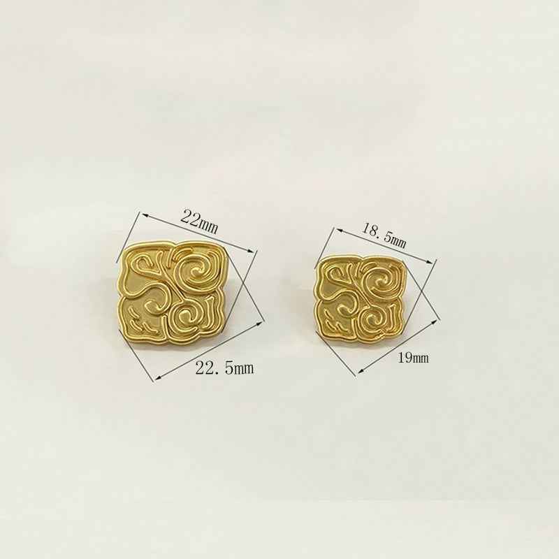 Square metal buttons size chart: 19mm and 22.5mm, Chinese-style frosted swirl