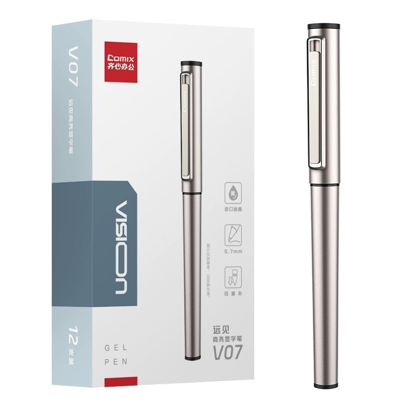 Comix Vision All-Metal Gel Ballpoint Pens 0.5/0.7mm Black Ink 12 Pack