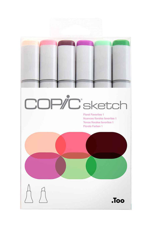 COPIC Sketch Brush Marker Pens 6 Color Floral Favorites One