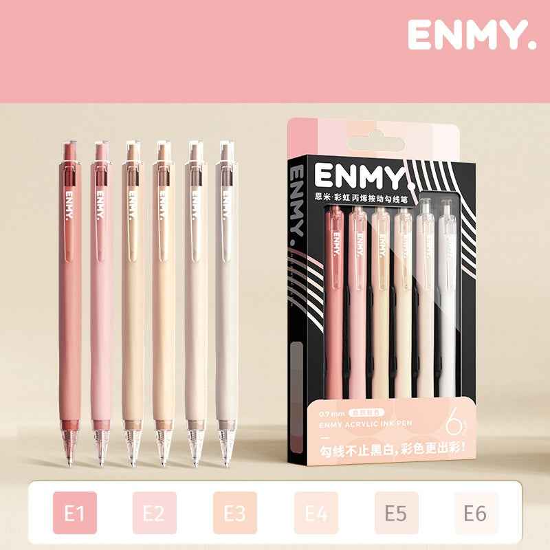 ENMY Rainbow Acrylic Ink Retractable Fineliner Pen Set – 0.7mm, 6 Colors Skin