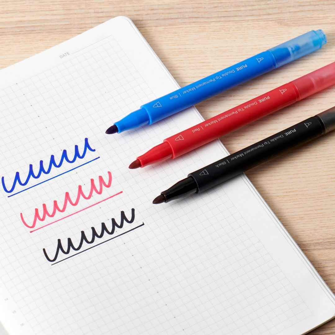KACO Pure Double Tip Permanent Markers,Black/Red/Blue Color,5 Pack