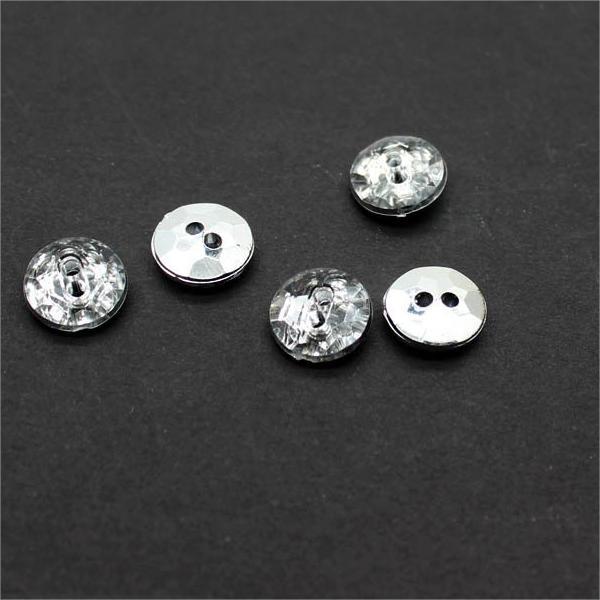 Round two-hole acrylic buttons with clear diamond-faceted tops, assorted pack
