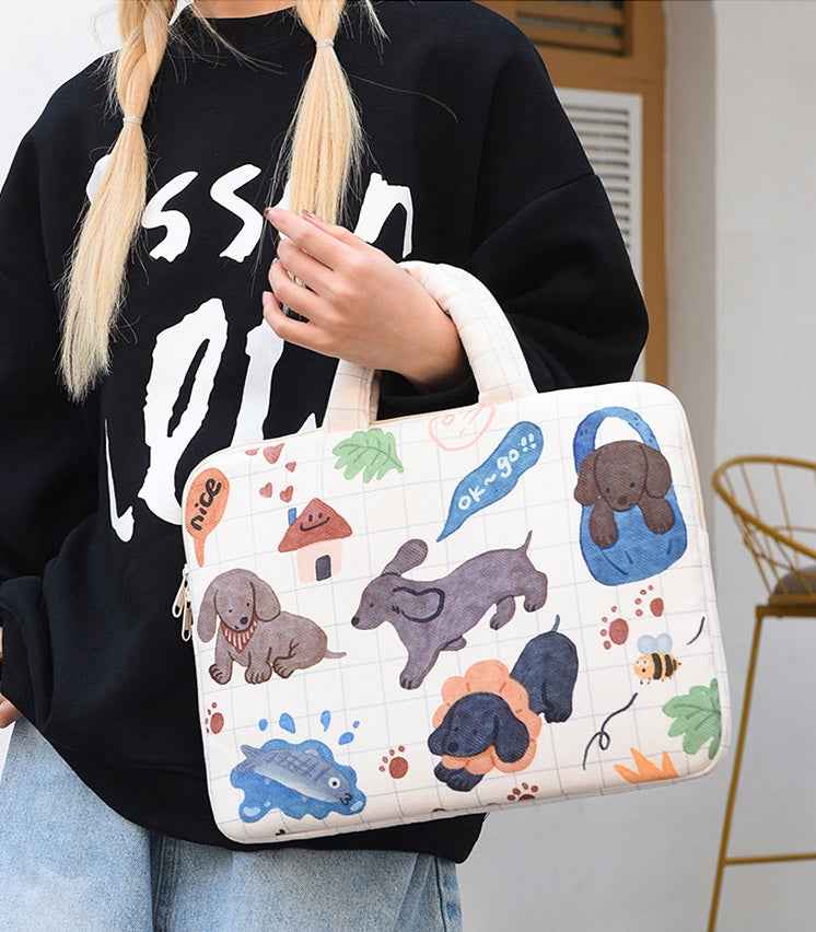 Beige Animal-Themed Laptop Sleeve 14 inch 2-Piece Set