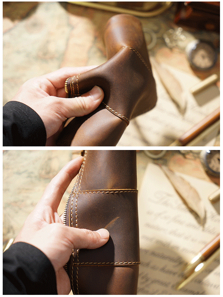 Handmade Vintage Crazy Horse Leather Pencil Case