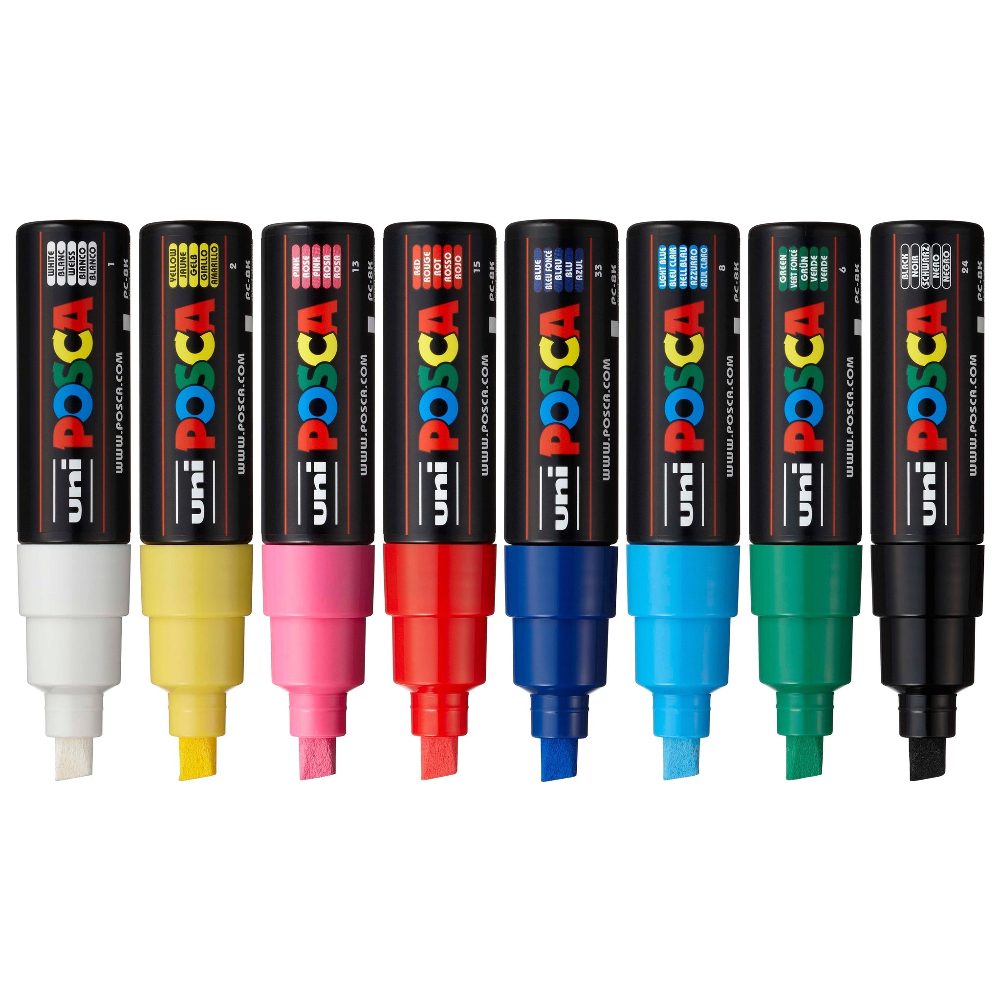 Uni Posca marker za barvanje PC-8K, široki konični nasveti, 8 osnovnih barv