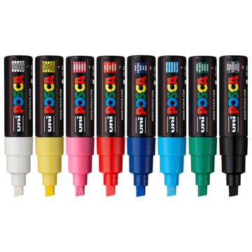 Uni Posca marker za barvanje PC-8K, široki konični nasveti, 8 osnovnih barv
