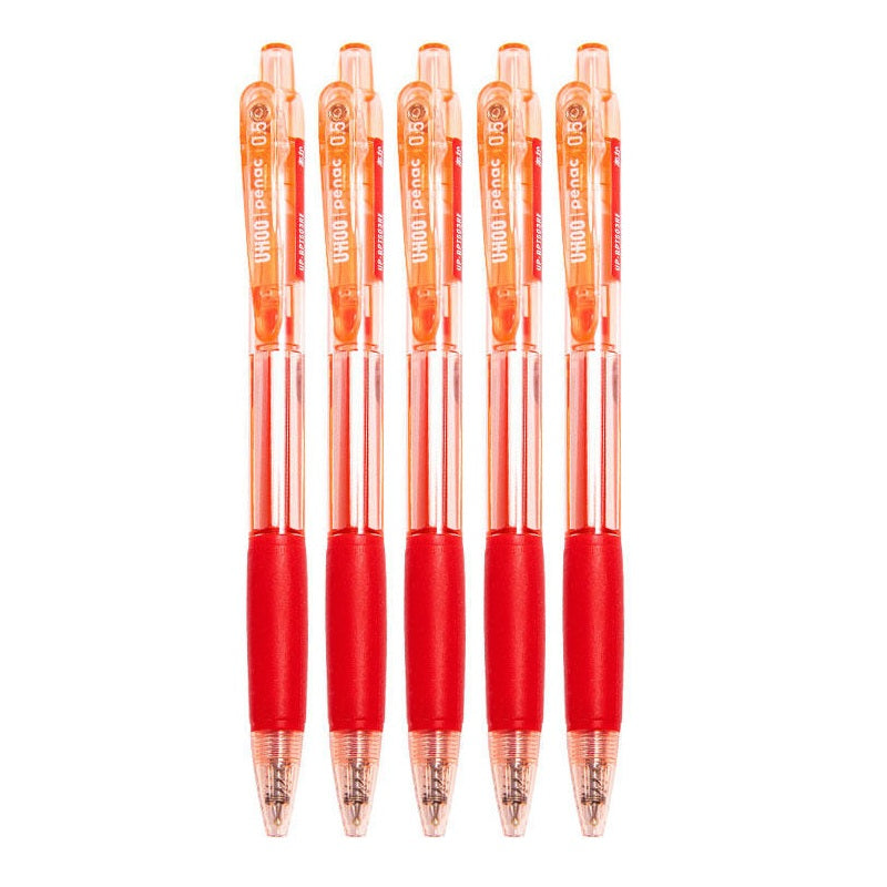 Penac UHOO Retractable Gel Pens, 0.5mm RRG Ink, 5-Colour Set 5 Red