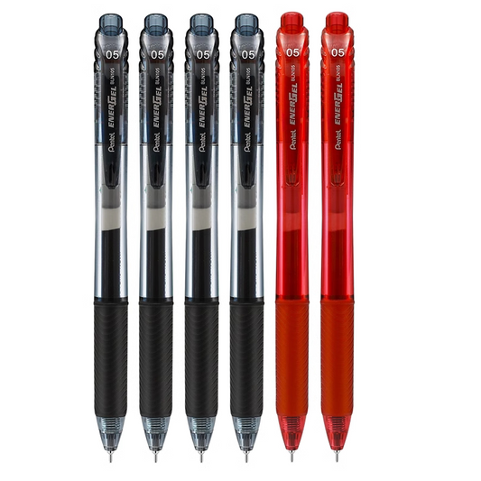 Pentel EnerGel-X BLN-105 Retractable Gel Pen 0.5mm – 6 Pack 4 Black 2 Red