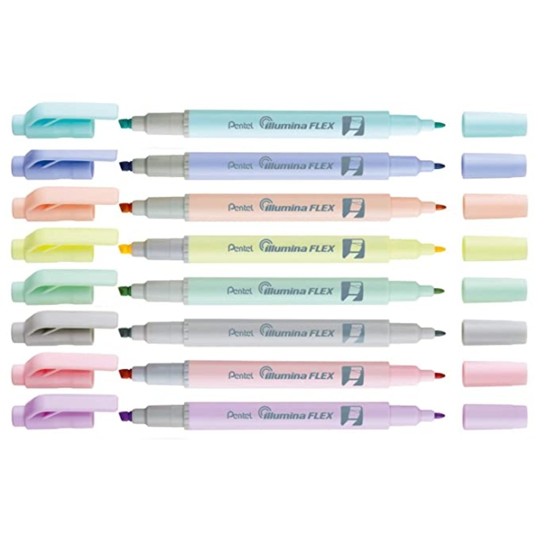 Pentel Dual Highlighter Pastel Illumina Flex Twin Tip 8 Colors