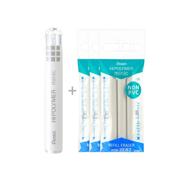 Pentel ZE82 Hi-POLYMER Minic Retractable Eraser with 9 Refills White