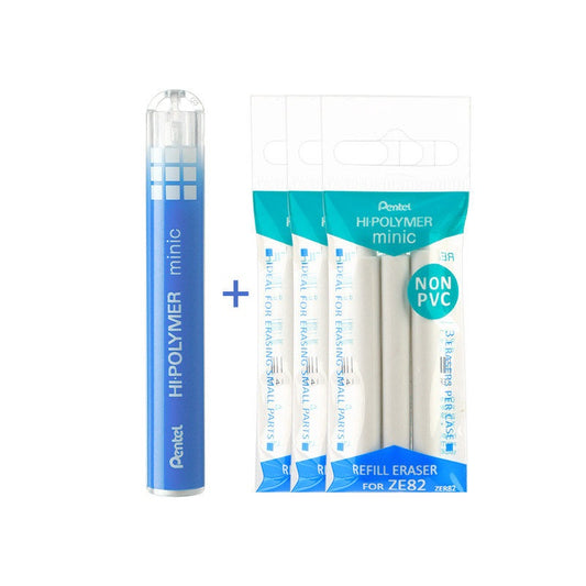 Pentel ZE82 Hi-POLYMER Minic Retractable Eraser with 9 Refills Blue
