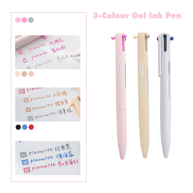 Planwith Triple-Color Gel Ink Clicker Pen 0.5MM