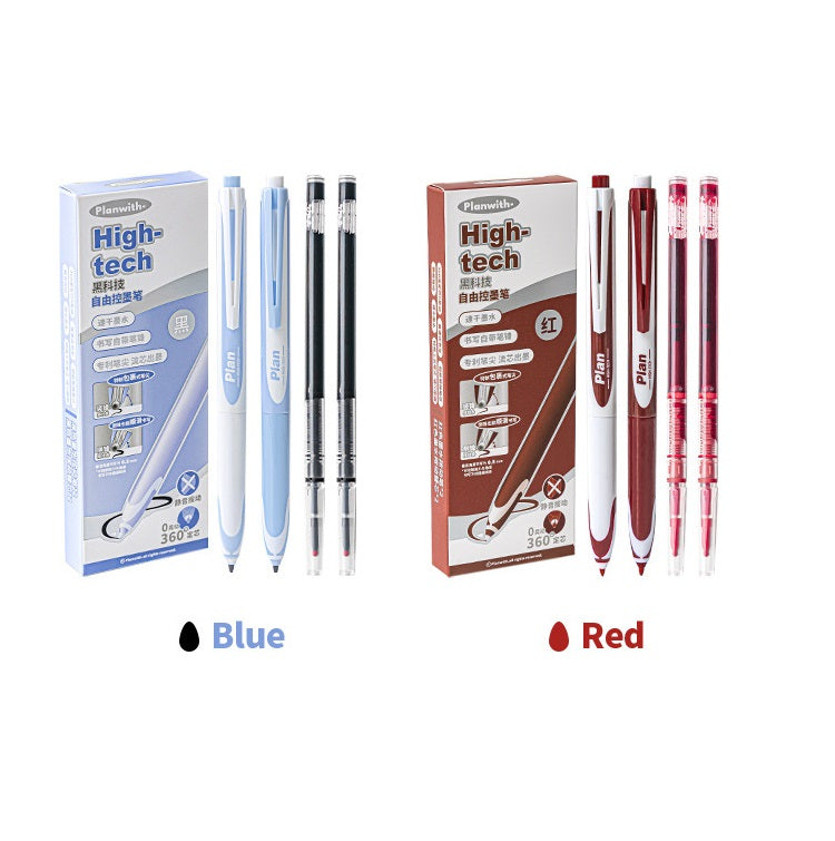 Planwith High-Tech Retractable Gel Pen 0.5mm 4 Pack with Black & Red Ink Refills
