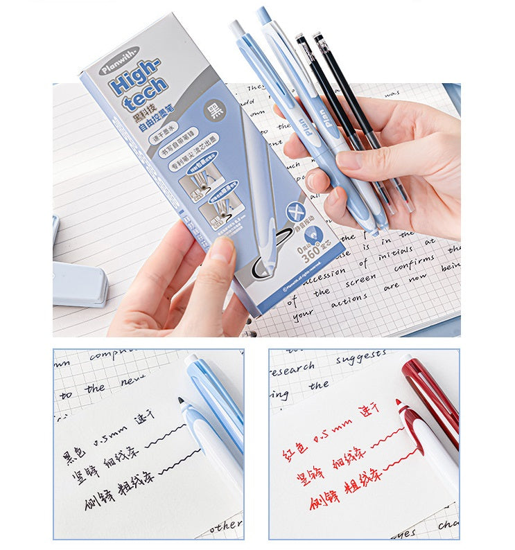 Planwith High-Tech Retractable Gel Pen 0.5mm 4 Pack with Black & Red Ink Refills
