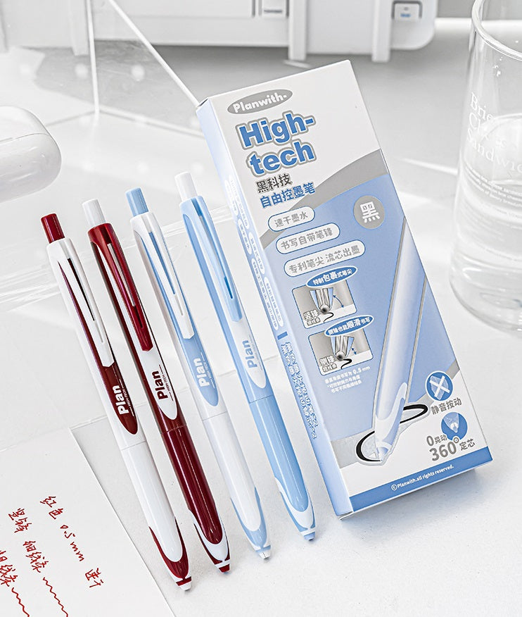 Planwith High-Tech Retractable Gel Pen 0.5mm 4 Pack with Black & Red Ink Refills