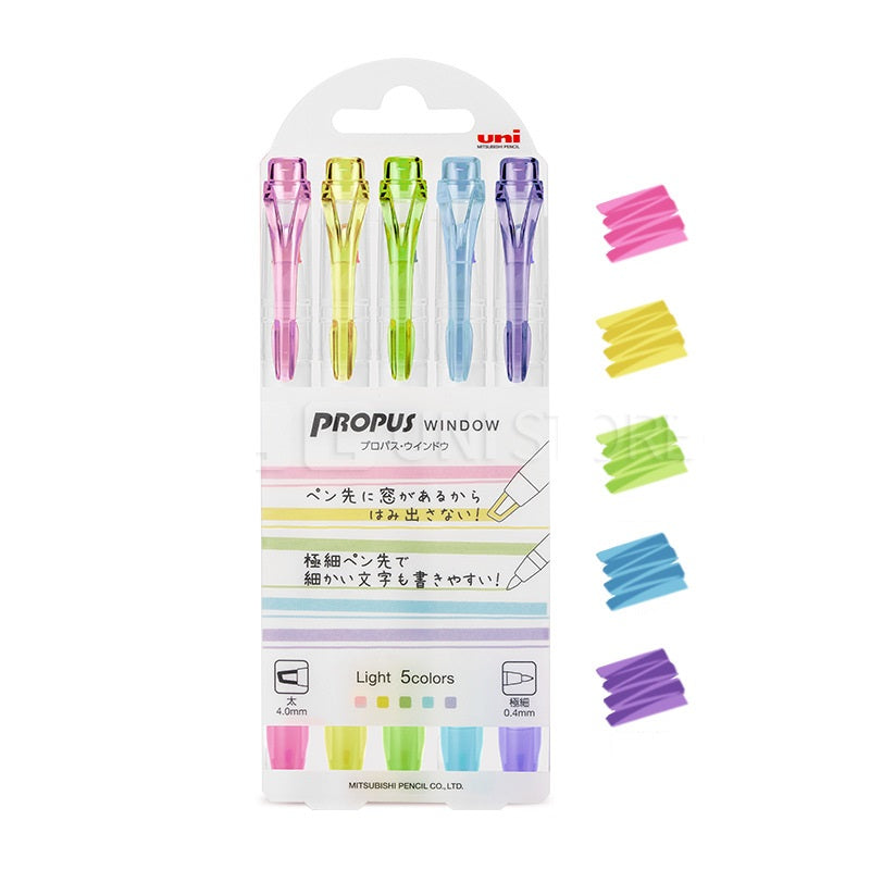 Uni Propus Window Double-Sided Highlighter Pen 5 Color Set