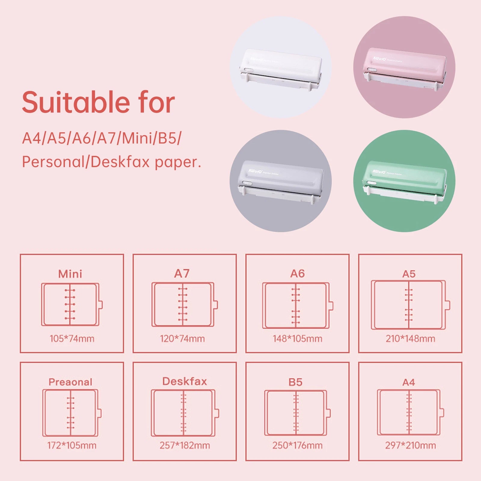 KW-triO Adjustable 6-Hole Desktop Paper Punch
