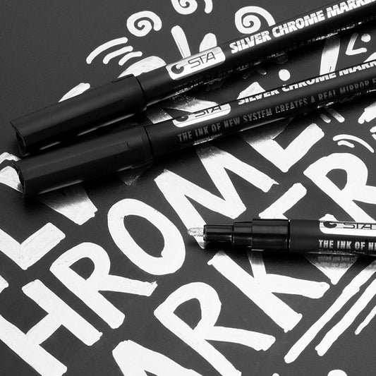 STA Liquid Silver Mirror Chrome Markers Paint 1mm Tip (2 Pack)