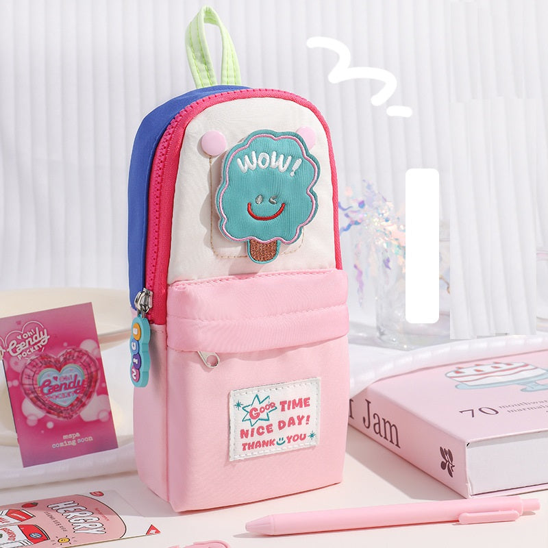Macaron Color Vertical Pen Pouch - Large Capacity Stationery Bag