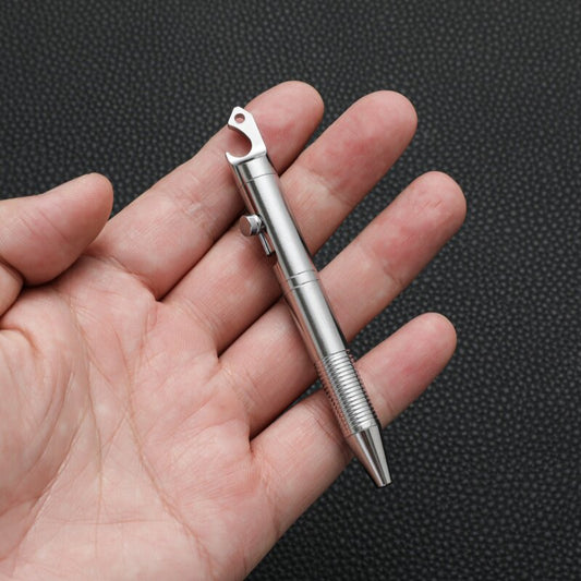 Brass Bolt-Action Tactical Pen with Bottle Opener | EDC Everyday Carry Silver