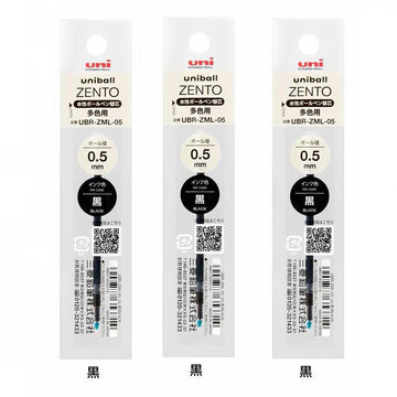 Náplně s gelovým inkoustem uni-ball Zento 3 UBR-ZML-05, 0,5 mm, černá / modrá / červená, balení 3 ks