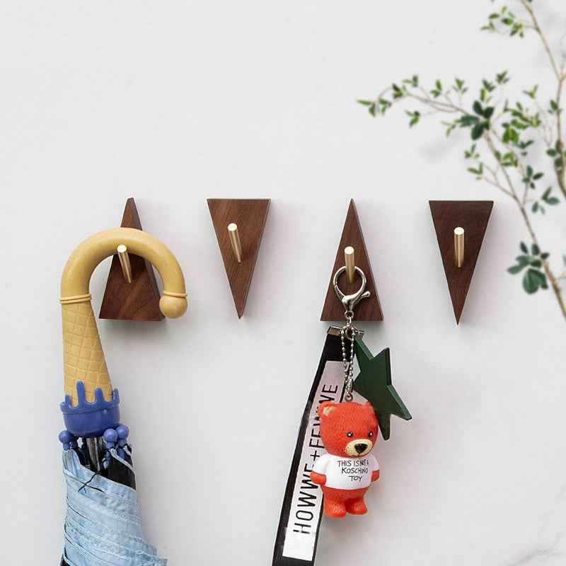 4 Pack Walnut Wooden Wall Hooks for Towel Clothes Hanging Key Holder