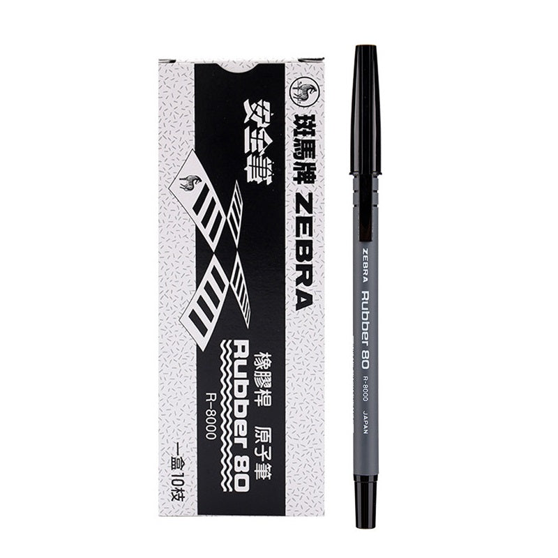 Zebra Rubber 80 R-8000 Ballpoint Pen 0.7mm Black/Red/Blue 10 Pack