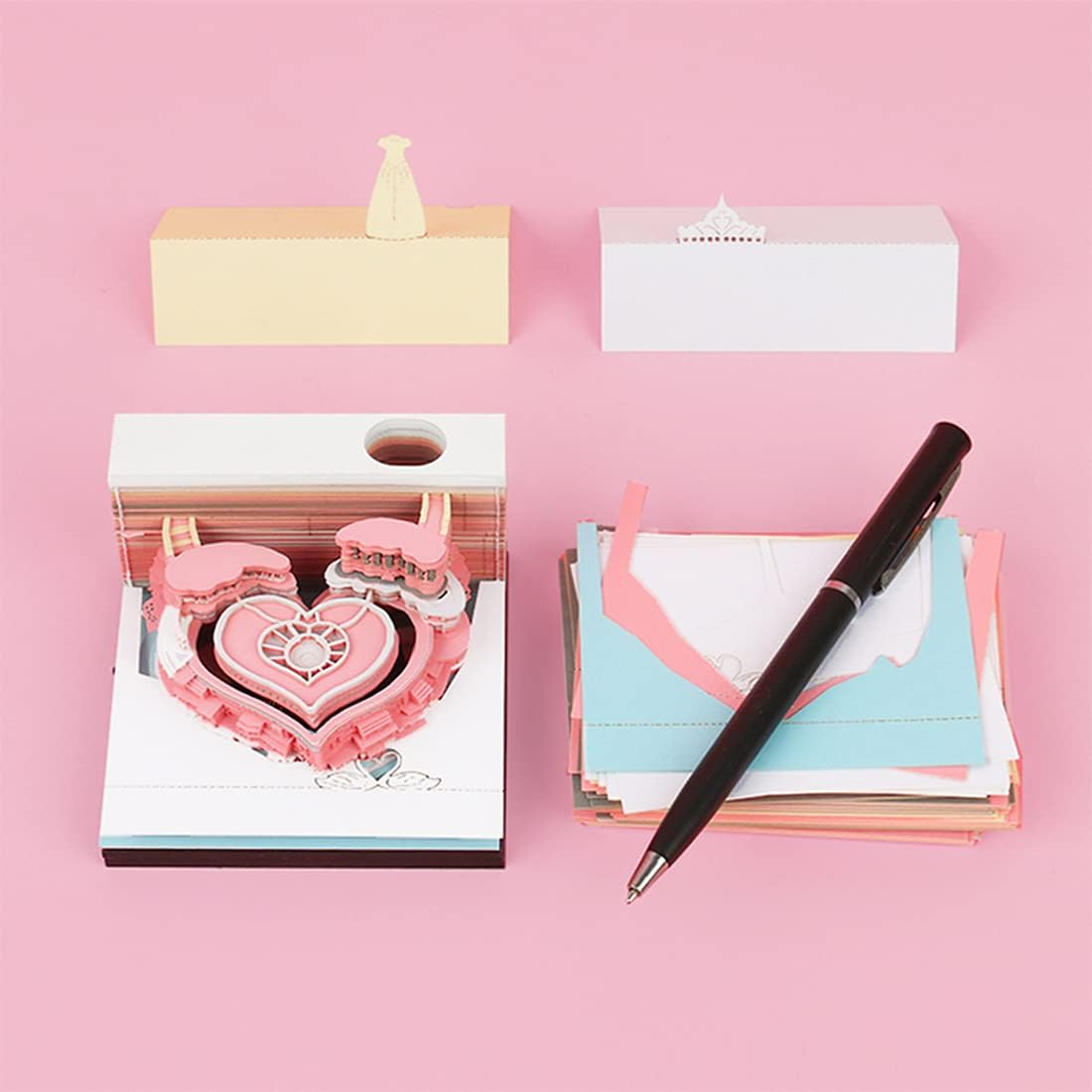 Fortress of Love,3D Memo Pad,Castle Buildings,Pink