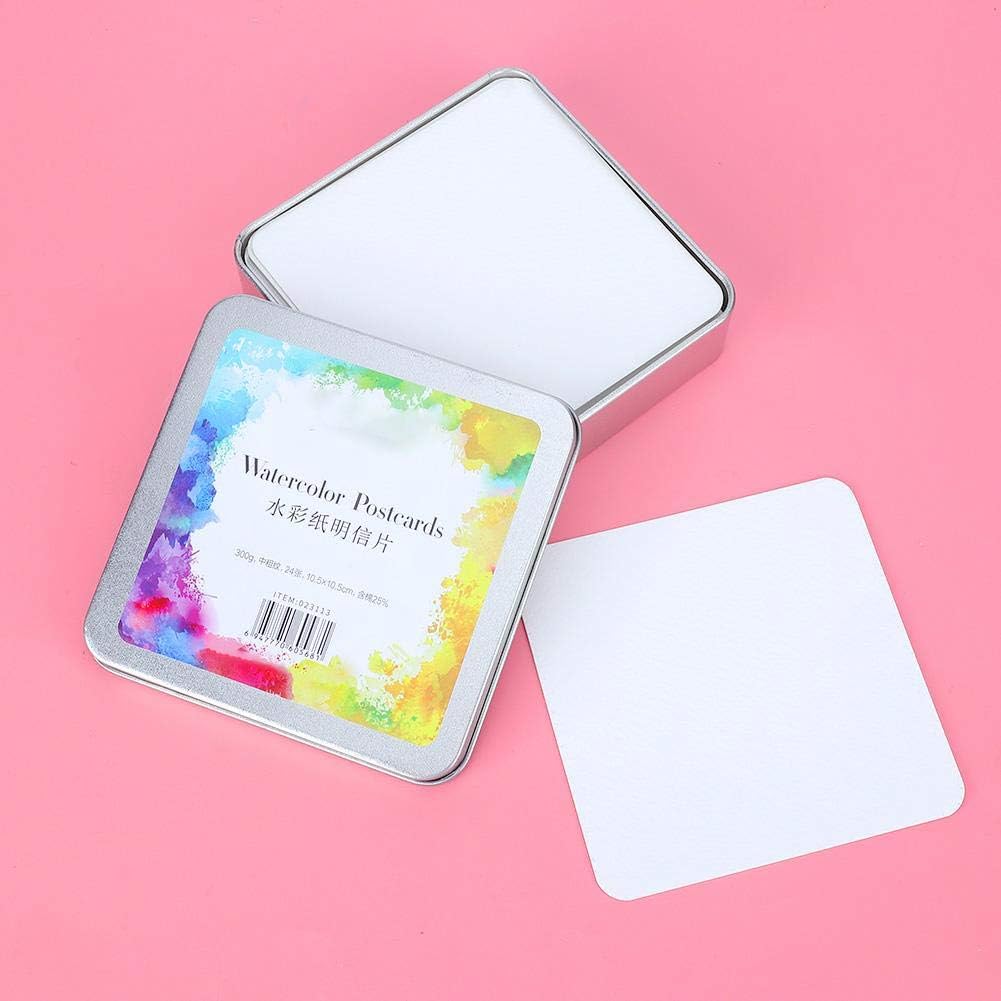 Watercolor Postcards,Paper Craft Art Supplies (Square Tin Box 24 Sheet)