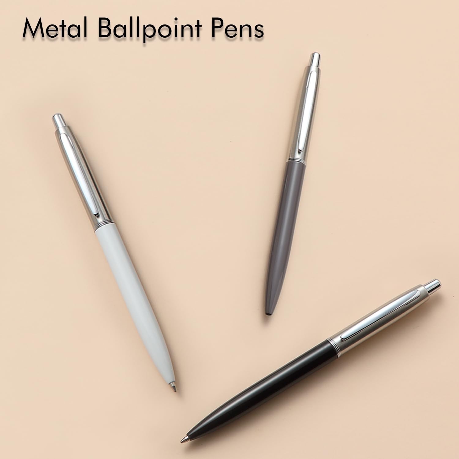 3Pcs Retractable Stainess Steel Metal Ballpoint Pens,6 Replaceable Refills