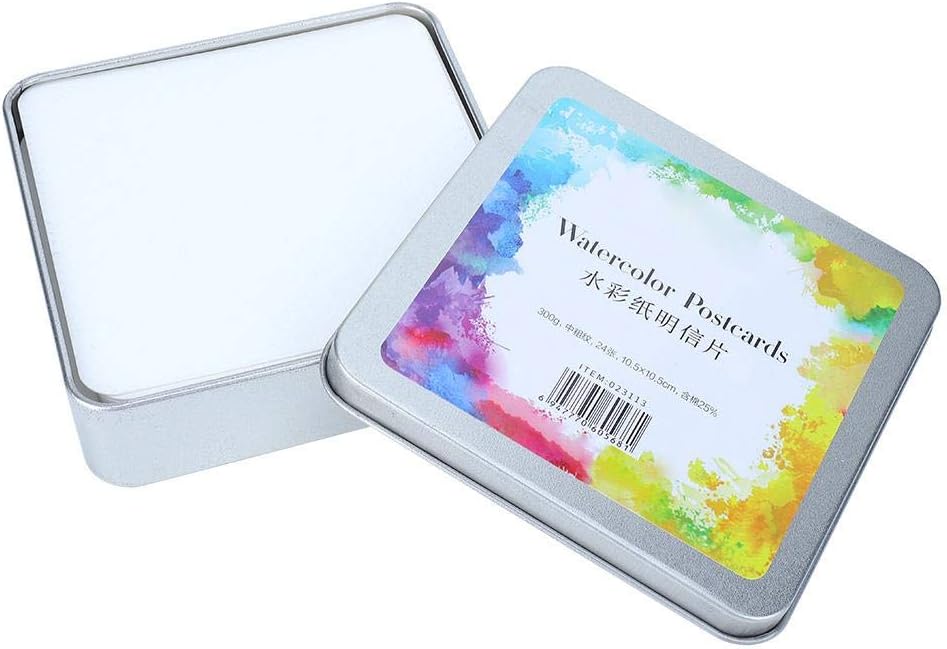 Watercolor Postcards,Paper Craft Art Supplies (Square Tin Box 24 Sheet)