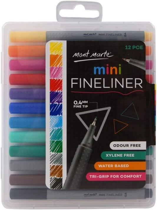 Mont Marte Mini Fineliner 12pcs Set,Tri Grip,Odour Free