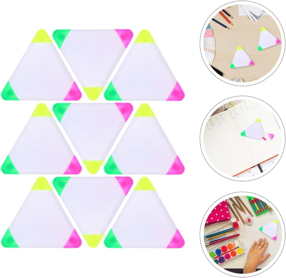 9pcs Triangle Shape Watercolor Highlighter Pens 3in1 Chisel Tip