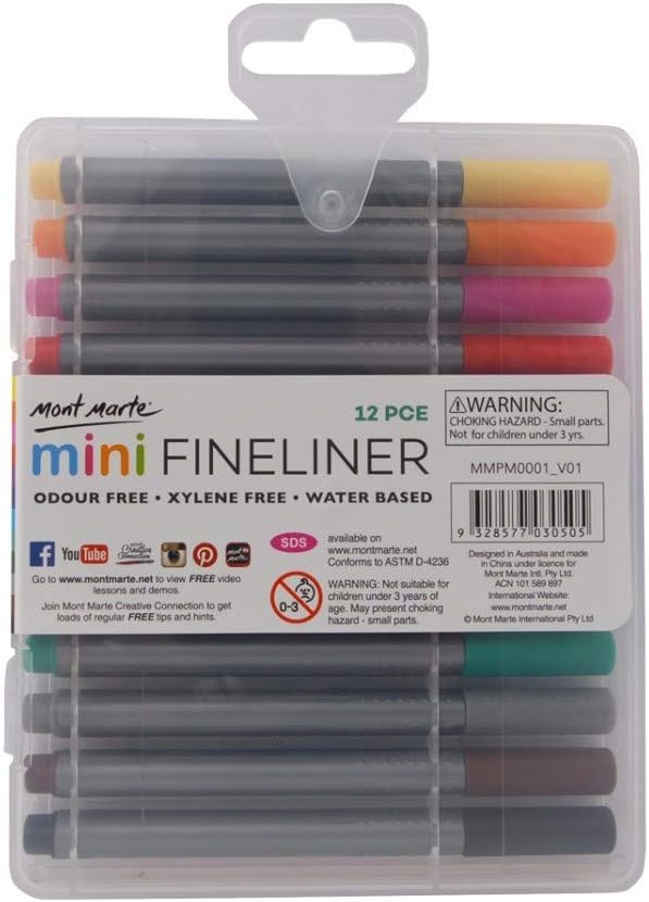 Mont Marte Mini Fineliner 12pcs Set,Tri Grip,Odour Free