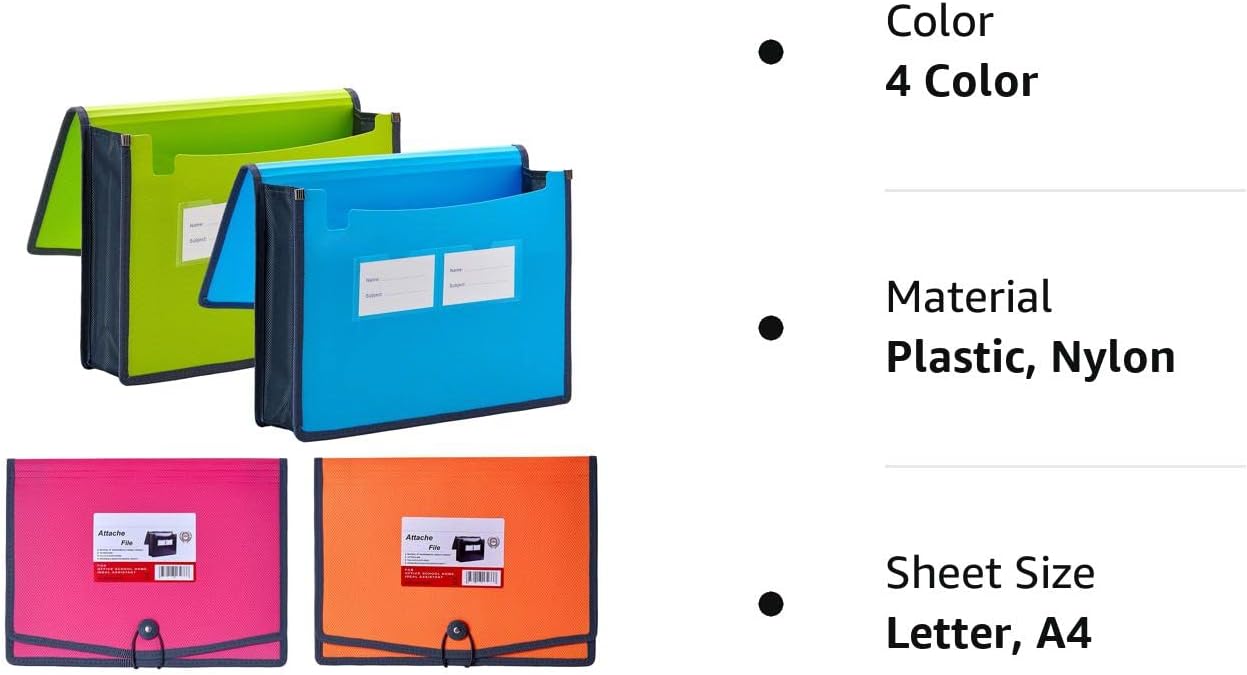 4 Colors Plastic Expanding File Wallet Document Organizer A4 Letter Size