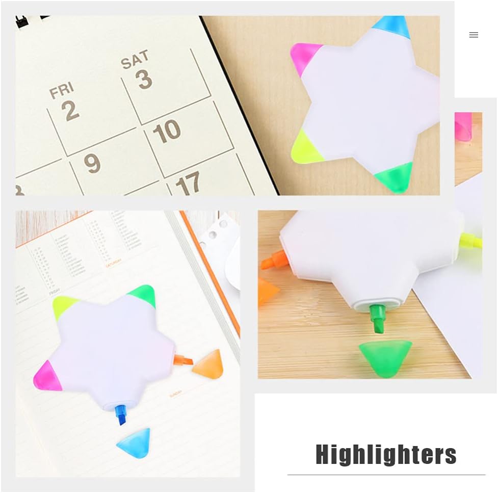10Pcs Star Shape Watercolor Highlighter 5 In 1 Color Fluorescent Pens