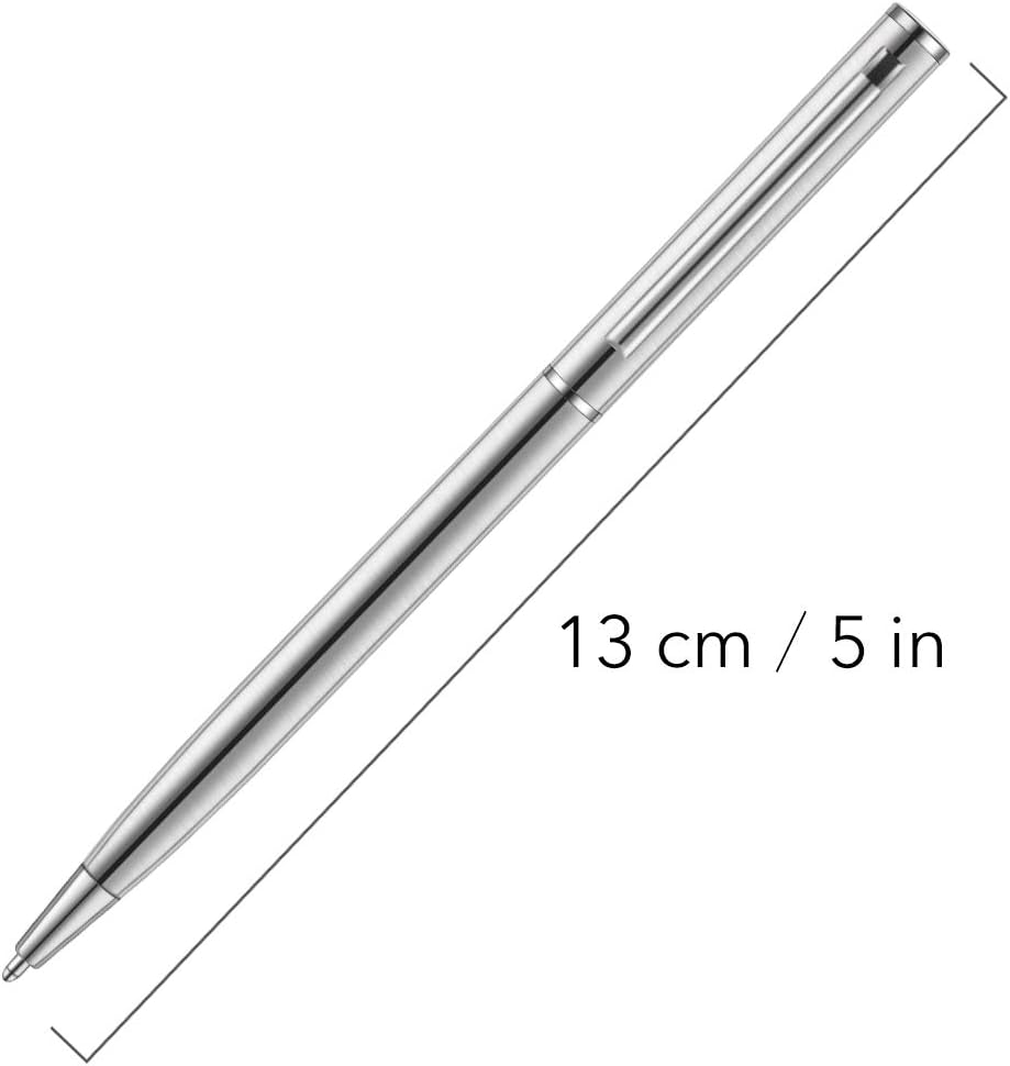 Slim Stainless Steel Retractable Ballpoint Pens,6 Pack-Black ink