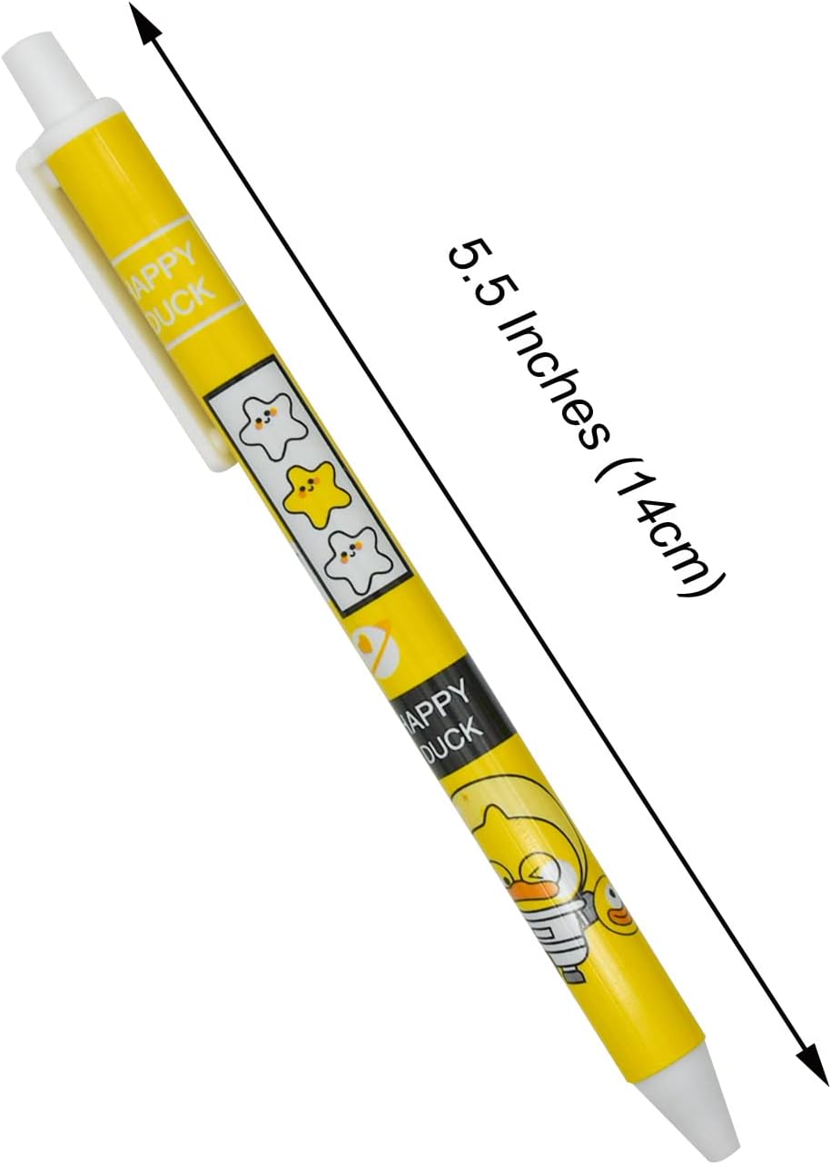 12PCS Little Yellow Duck Print Retractable Gel Pens Black Ink For Kids