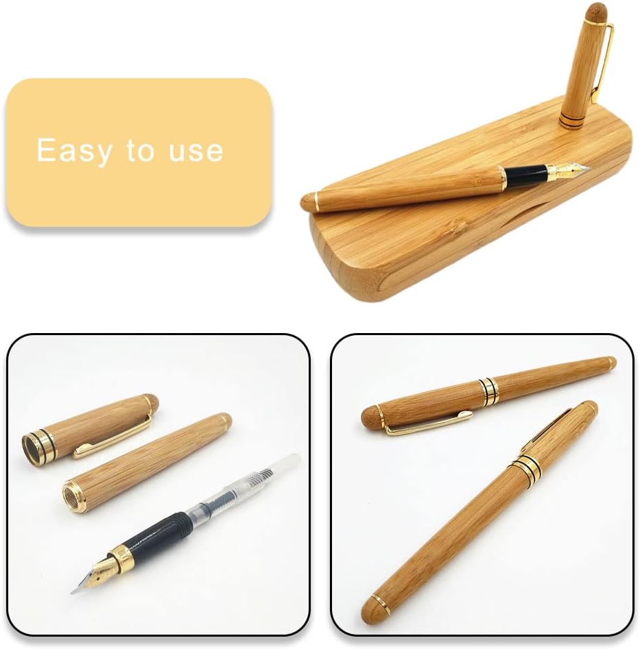 Bamboo Fountain Pen with Gift Pen Holder Case