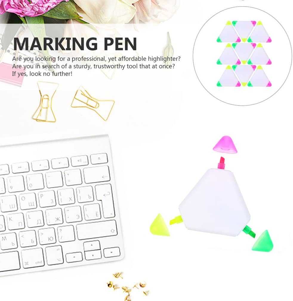 9pcs Triangle Shape Watercolor Highlighter Pens 3in1 Chisel Tip