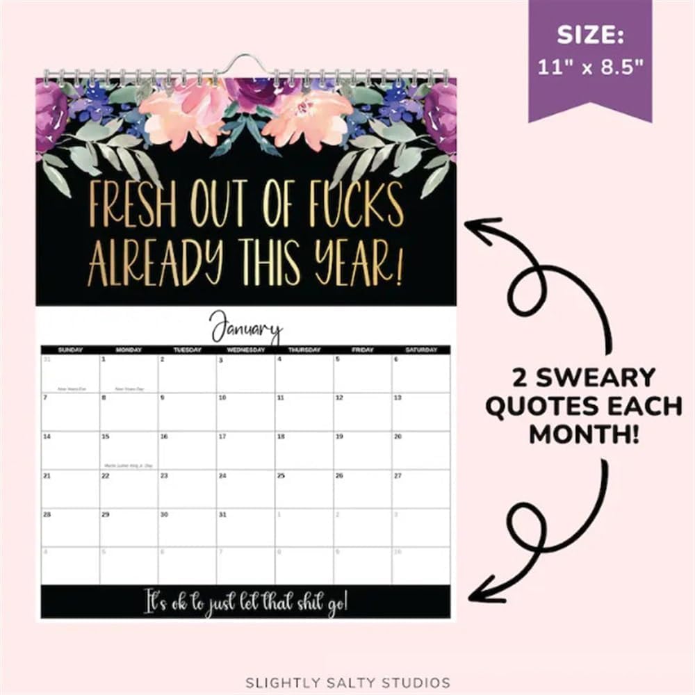 Fuck it Flower Calendar Memo,Wall 2024 Calendar for Tired-Ass Women