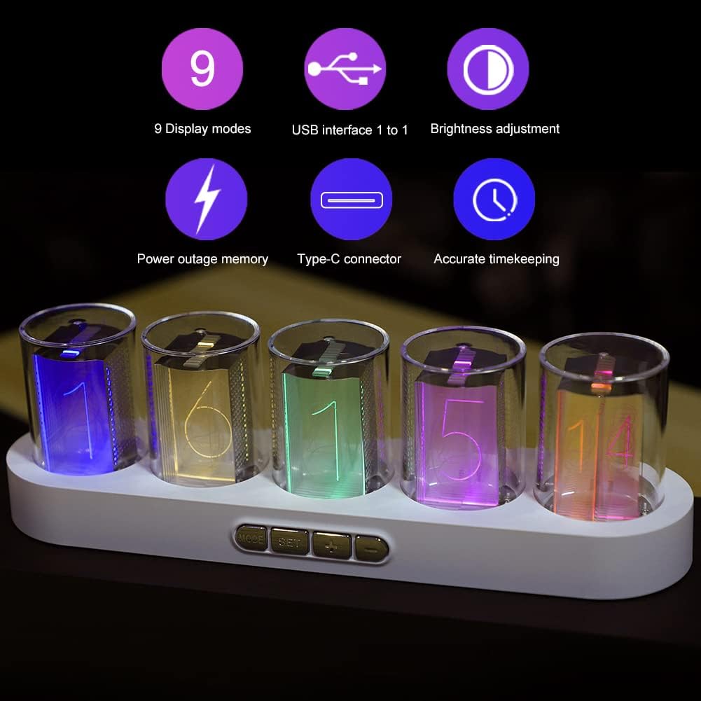 Simulation Nixie Tube Clock,RGB LED Desk Clock