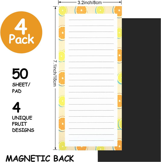 4 Pack Magnetic Notepads Grocery List Pad for Refrigerator,Fruit Design