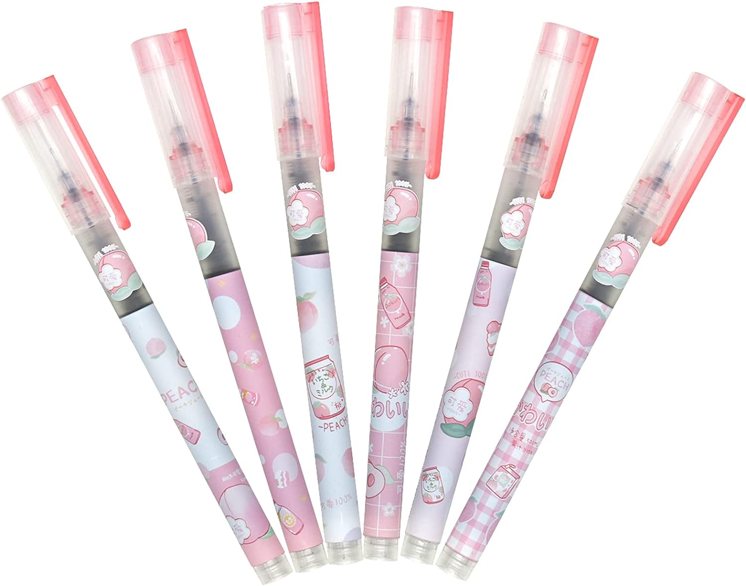 12PCS Peach Liquid Ink Juicy Fruit Quick Dry Rollerball Pens Black Ink