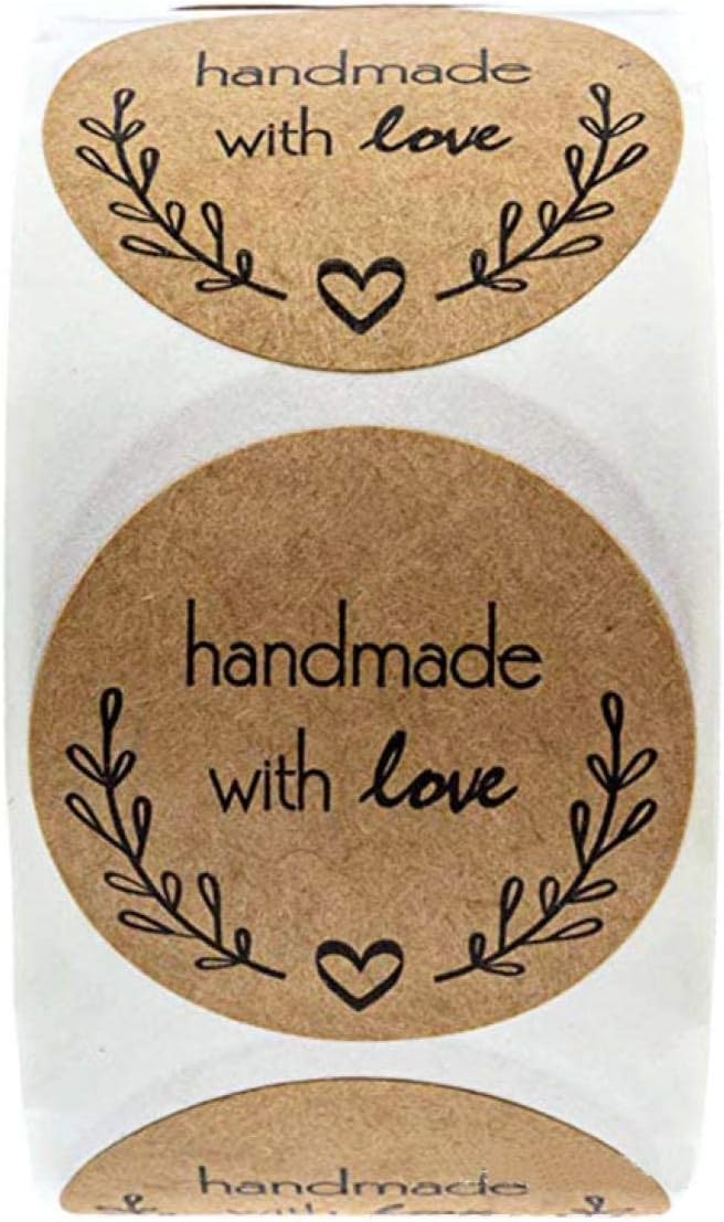 1000Pcs Kraft Sticker Paper Adhesive Labels Handmade with Love Stickers 1 Inch