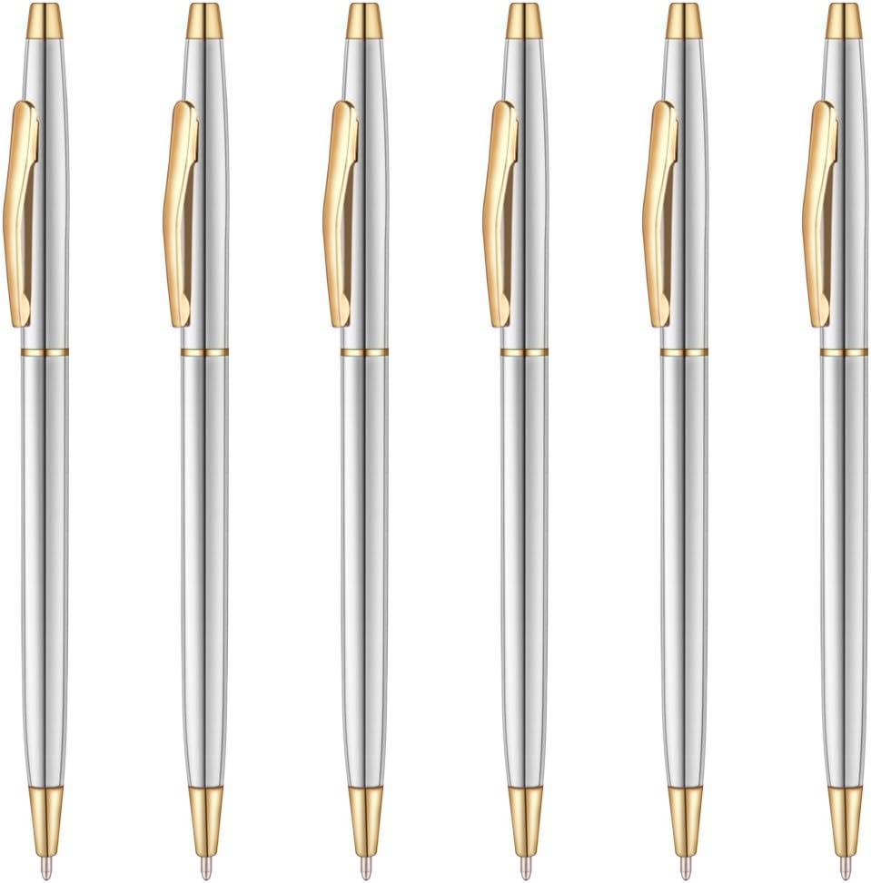 6 Pack Gold Stainless Steel Ballpoint Pens Black Ink - TTpen
