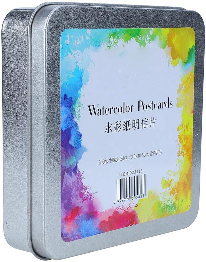 Watercolor Postcards,Paper Craft Art Supplies (Square Tin Box 24 Sheet)